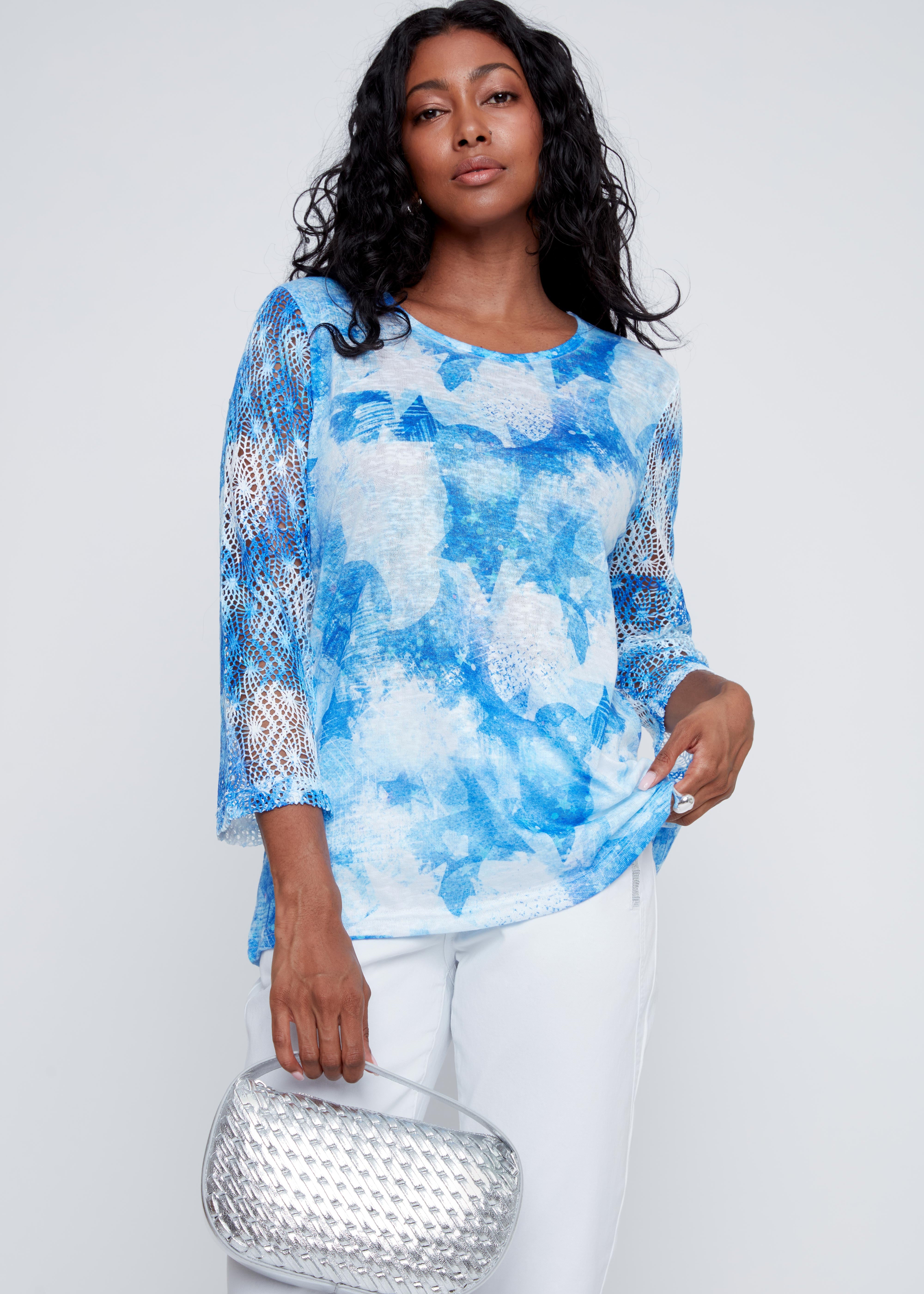 Chandail bleu et blanc avec manches en dentelle CYC Coco Y Club