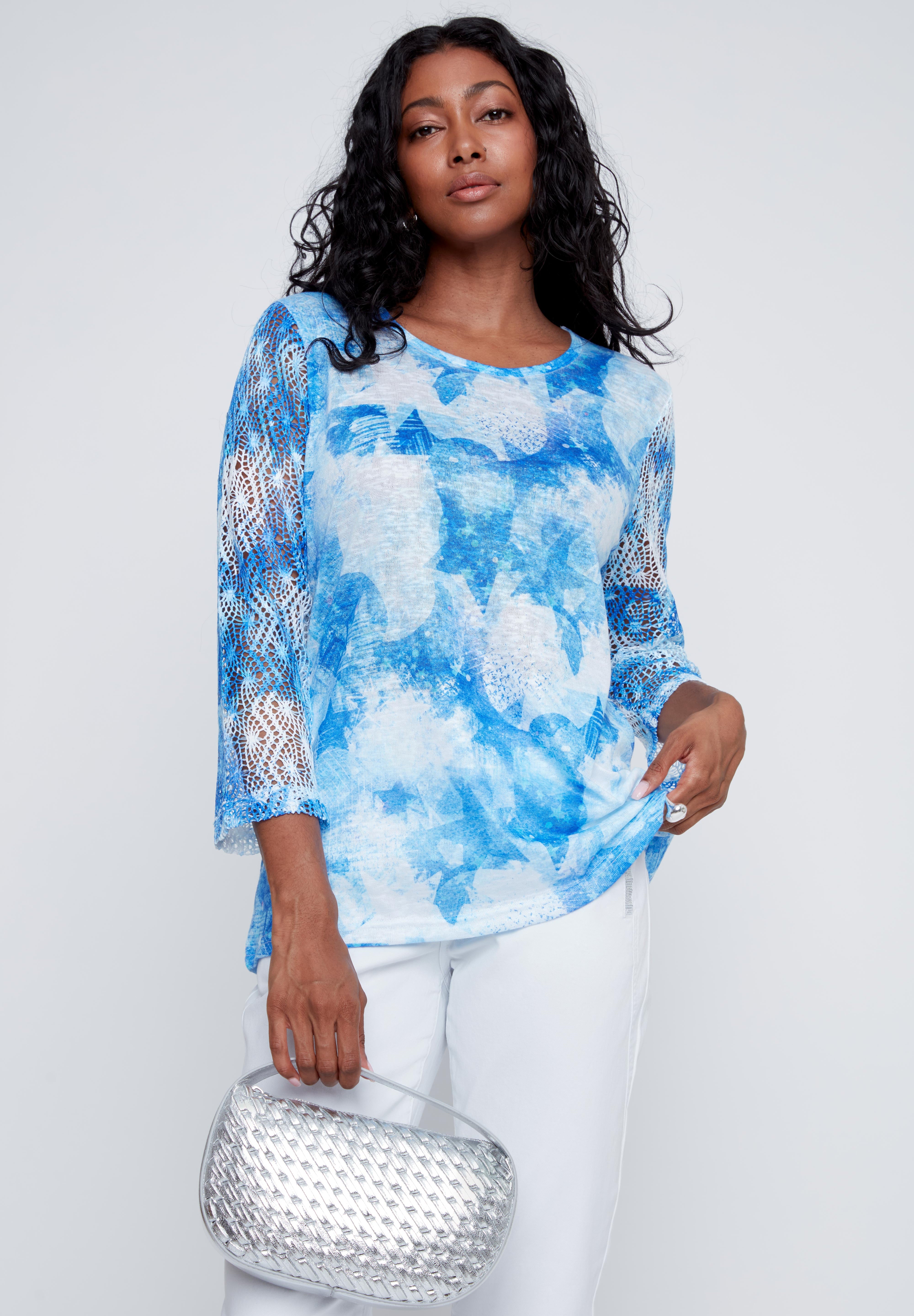 Chandail bleu et blanc avec manches en dentelle CYC Coco Y Club