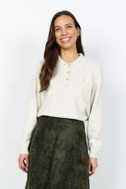 Chandail polo en tricot crème à boutons dorés Soya Concept pour femme