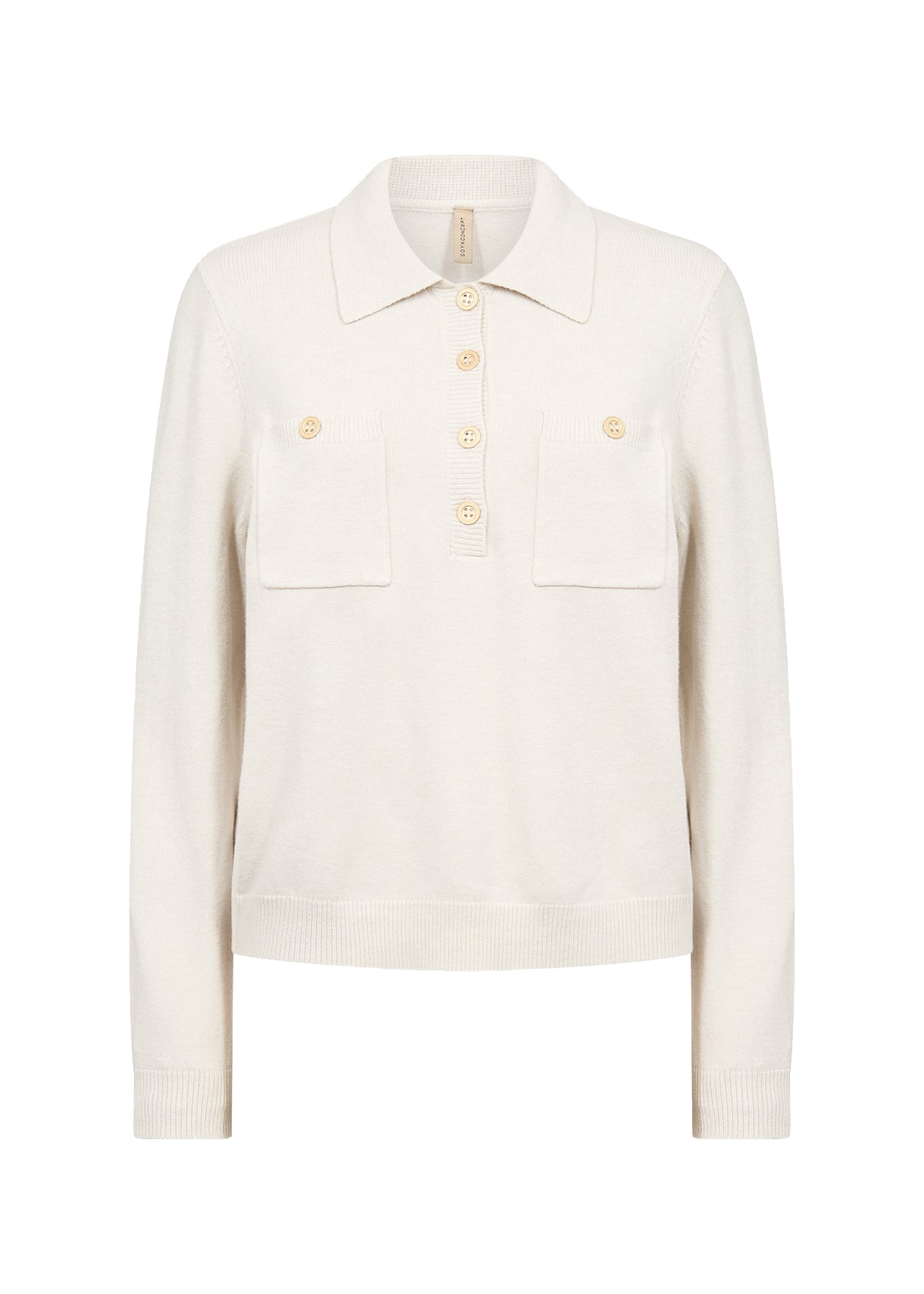 Chandail polo en tricot crème à boutons dorés Soya Concept pour femme
