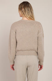 Chandail tricot avoine brodé de fleurs à col V Room 34 pour femme
