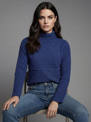 Chandail en tricot saphir à col roulé et manches longues CYC Coco Y Club pour femme