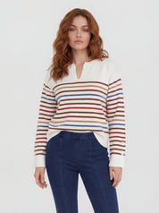 Chandail en tricot ivoire à col en V avec boutons rayés CYC Coco Y Club pour femme