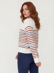 Chandail en tricot ivoire à col en V avec boutons rayés CYC Coco Y Club pour femme