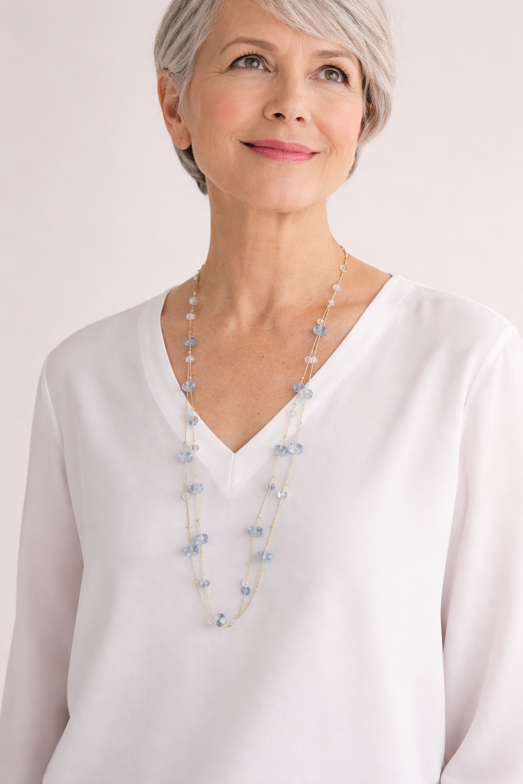 Collier Long avec Perle et Billes Bleues