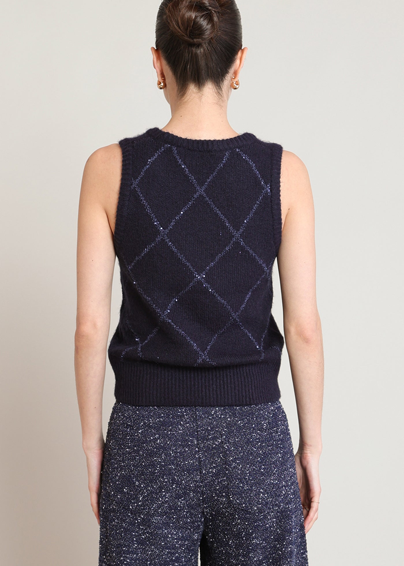 Débardeur en tricot marine foncé à carreaux brillants Black Tape pour femme