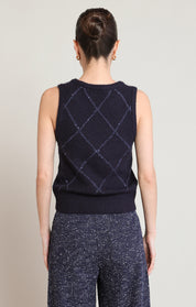 Débardeur en tricot marine foncé à carreaux brillants Black Tape pour femme