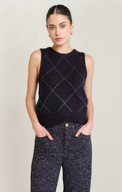 Débardeur en tricot marine foncé à carreaux brillants Black Tape pour femme