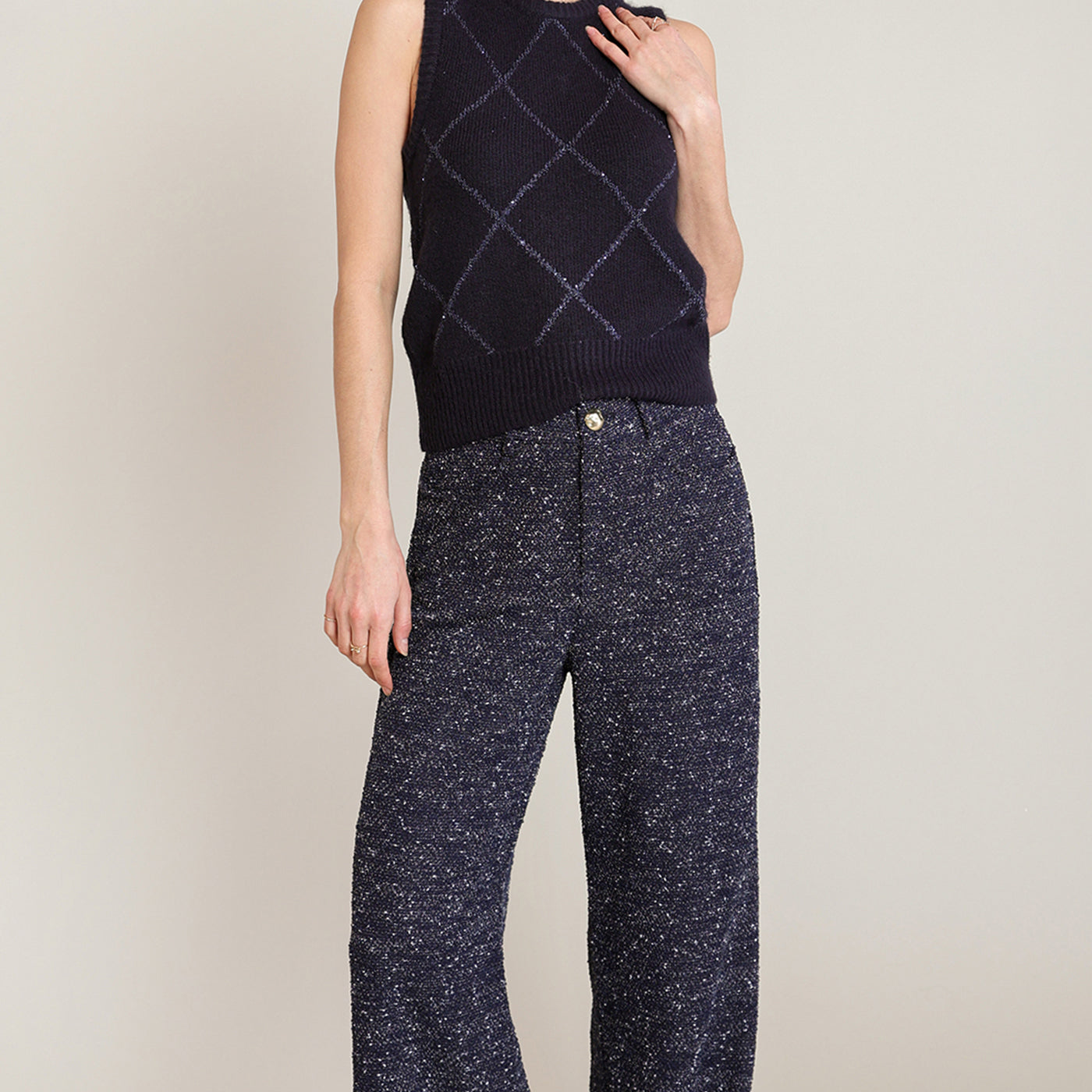 Débardeur en tricot marine foncé à carreaux brillants Black Tape pour femme