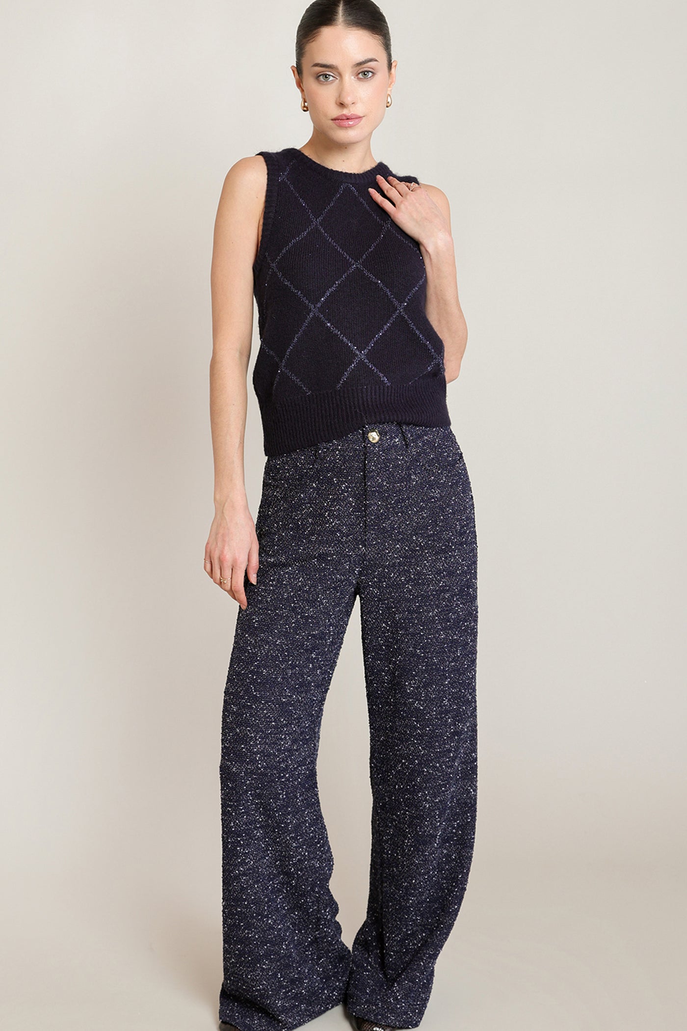 Débardeur en tricot marine foncé à carreaux brillants Black Tape pour femme