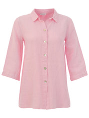 Chemisier pour femme en lin rose, tissu léger et respirant au style simple et polyvalent.