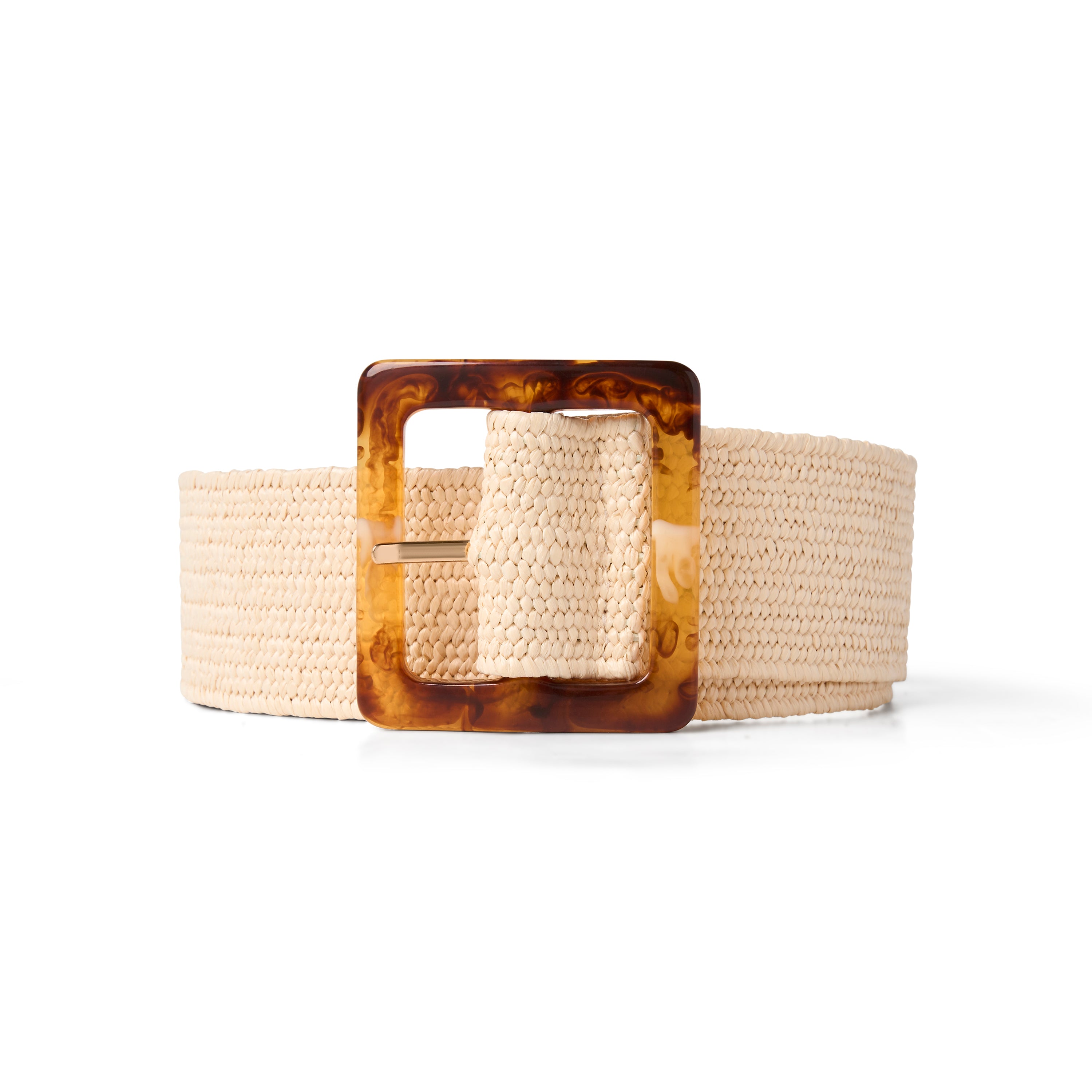 Ceinture pour femme en paille élastique beige et taupe, style naturel, souple et polyvalent.