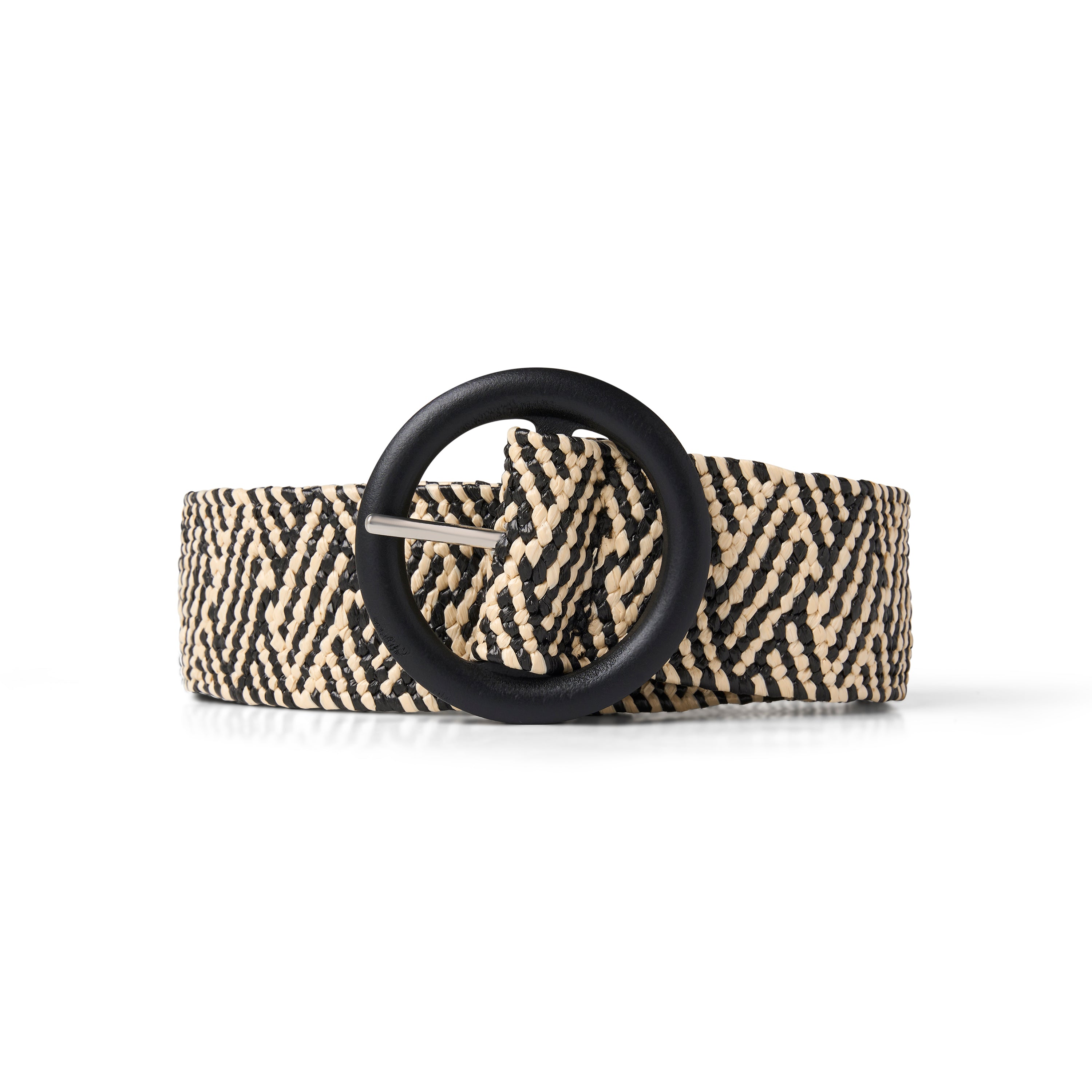 Ceinture réversible pour femme en cuir noir et crème, style classique, sobre et polyvalent.