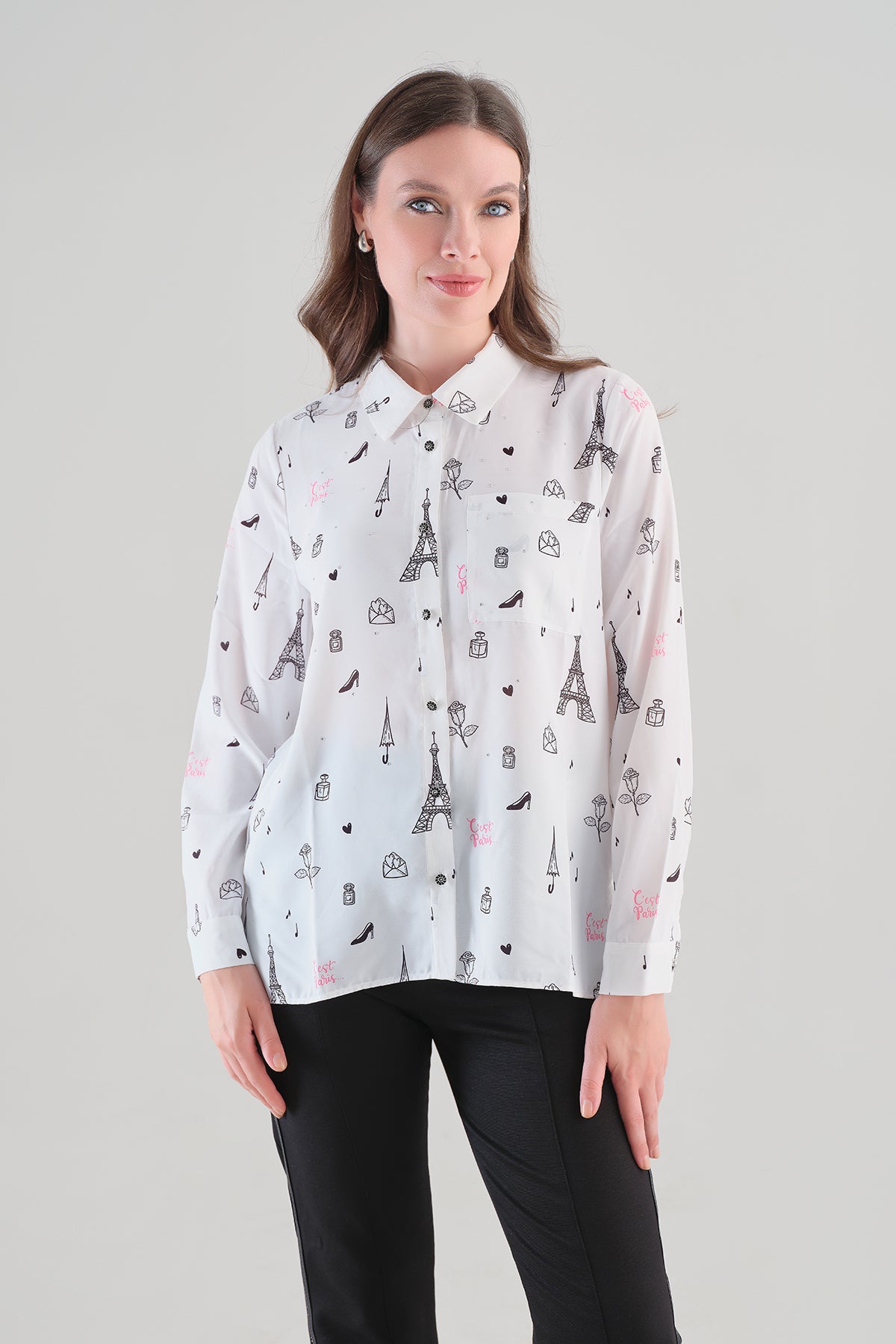 Blouse Blanche à Imprimé Parisien