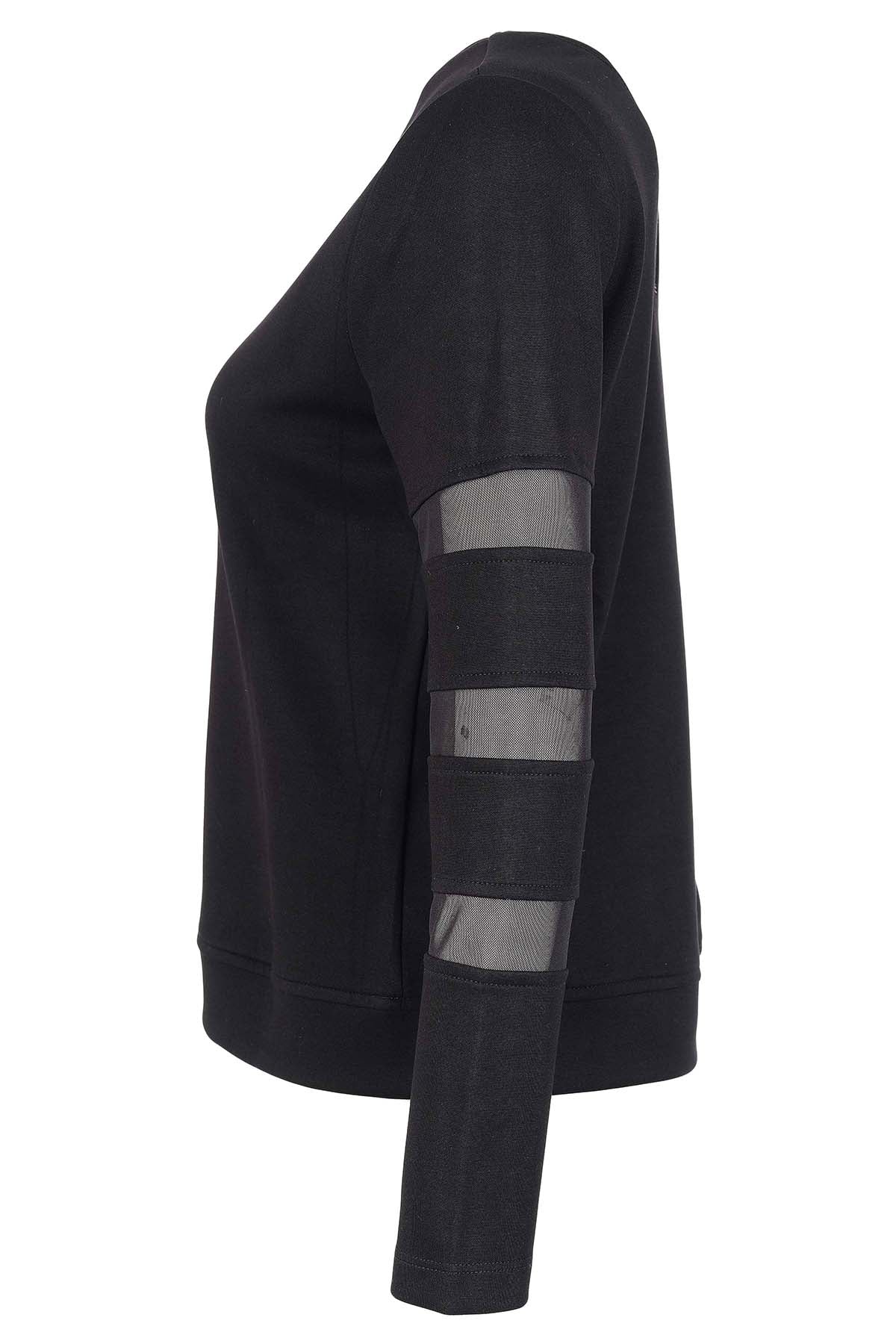 Chandail Noir à Manches en Maille Transparente