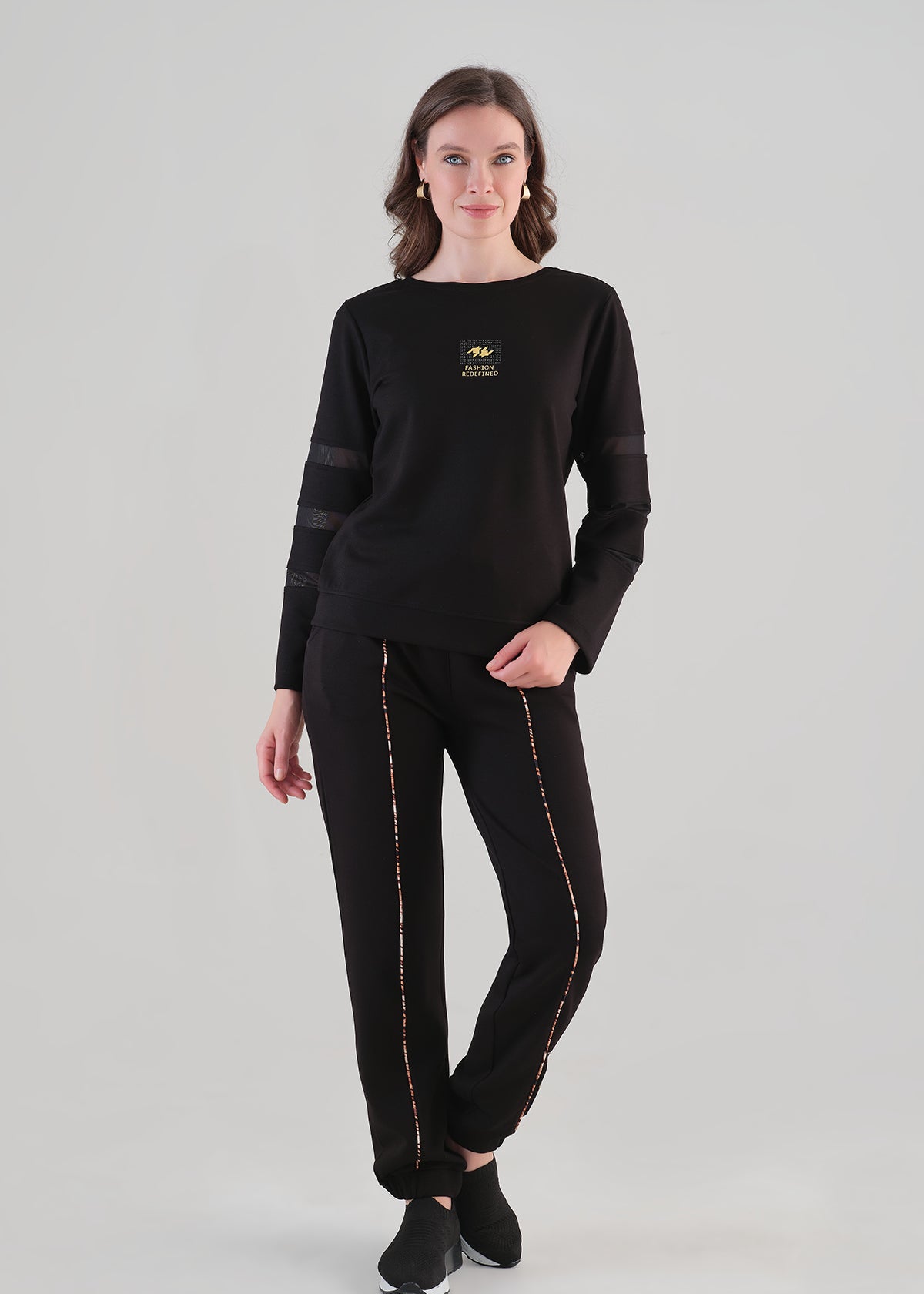 Chandail Noir à Manches en Maille Transparente - Tricotto - photo 1