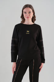 Chandail Noir à Manches en Maille Transparente