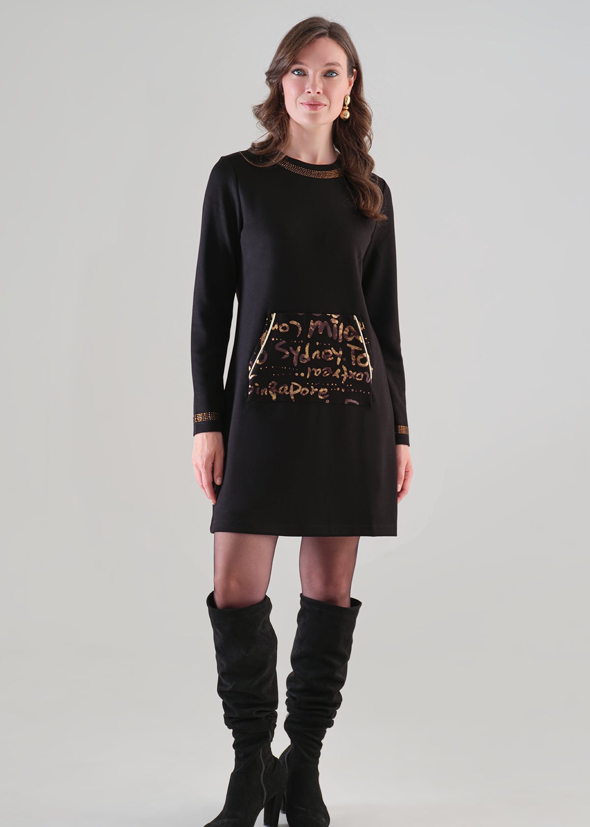 Robe Noire à Motif Lettré et Détails Brillants - Tricotto - photo 2