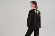 Chandail Noir à Manches en Maille Transparente