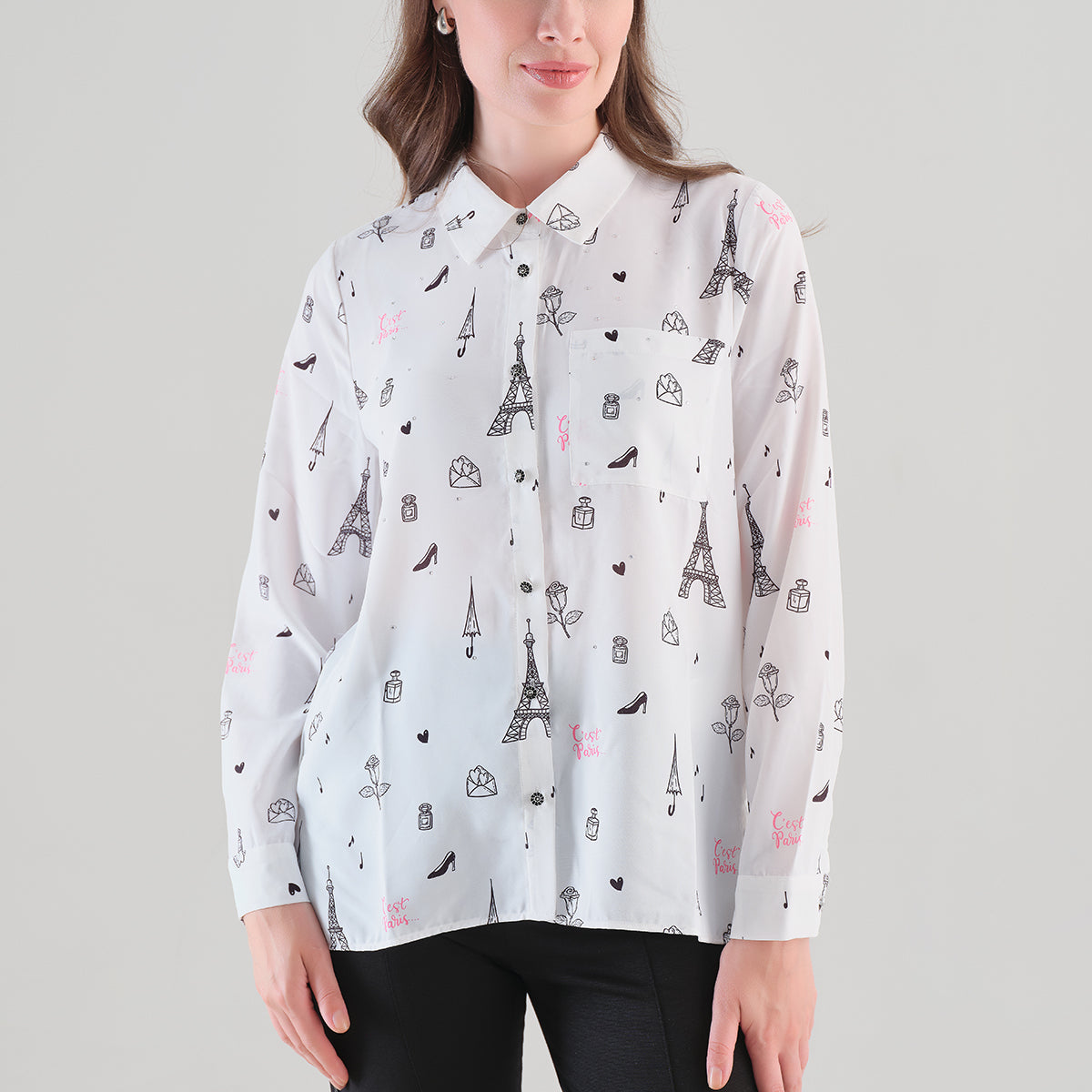 Blouse Blanche à Imprimé Parisien - Tricotto - photo 1