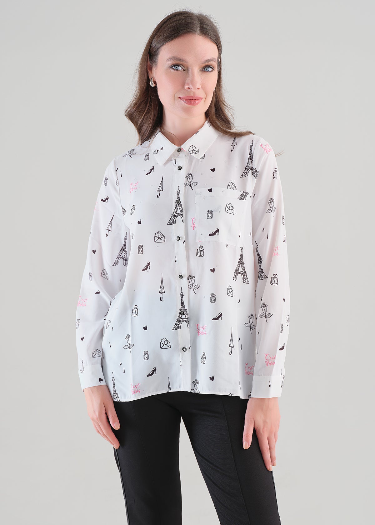 Blouse Blanche à Imprimé Parisien - Tricotto - photo 1