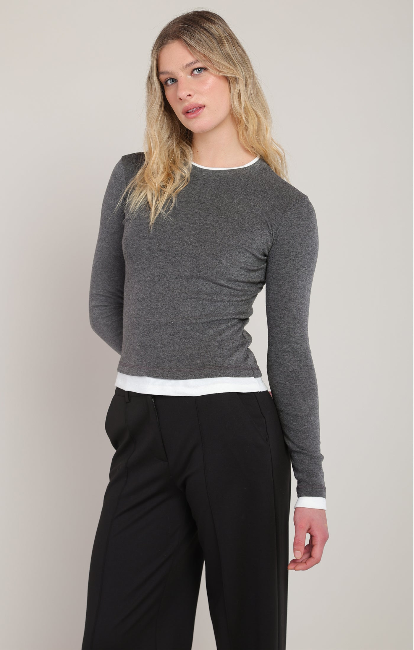 Haut charbon chiné à effet superposé Room 34 pour femme