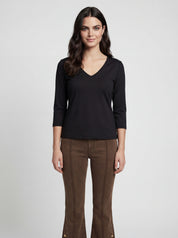 Haut en tricot noir à col en V et manches 3/4 CYC Coco Y Club pour femme