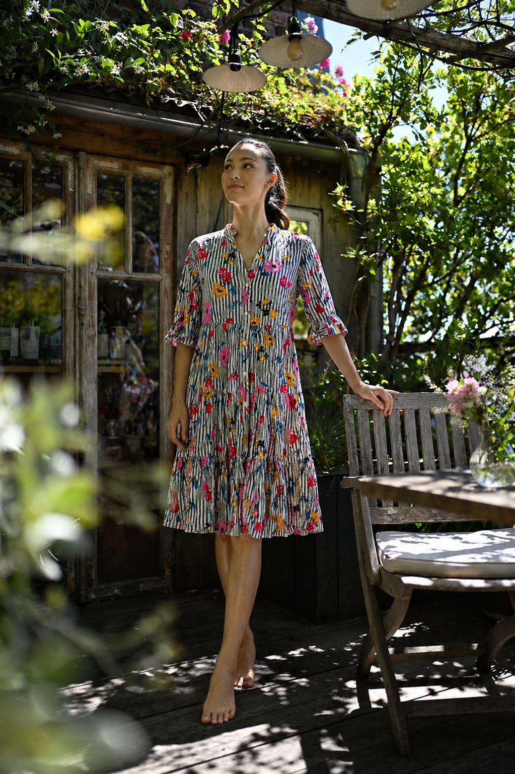 Robe Manche au Coude Imprimée Col en V