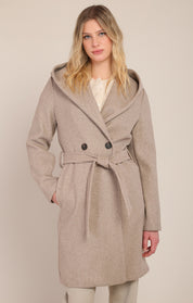 Manteau couleur pierre à capuchon avec ceinture Room 34 pour femme