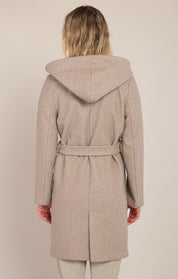Manteau couleur pierre à capuchon avec ceinture Room 34 pour femme
