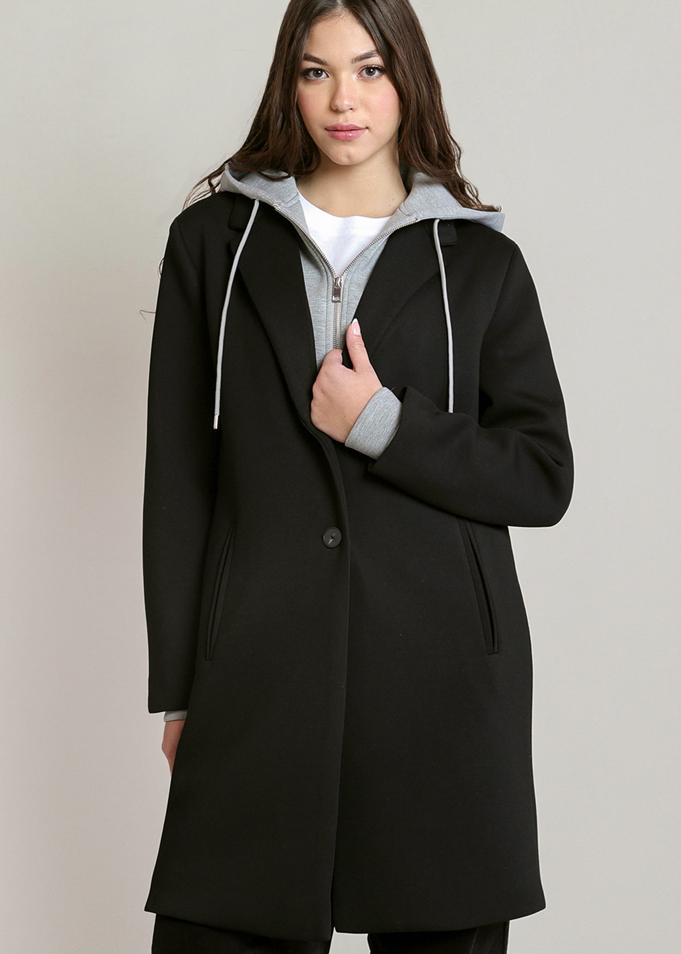 Manteau convertible noir à capuchon amovible Dex pour femme