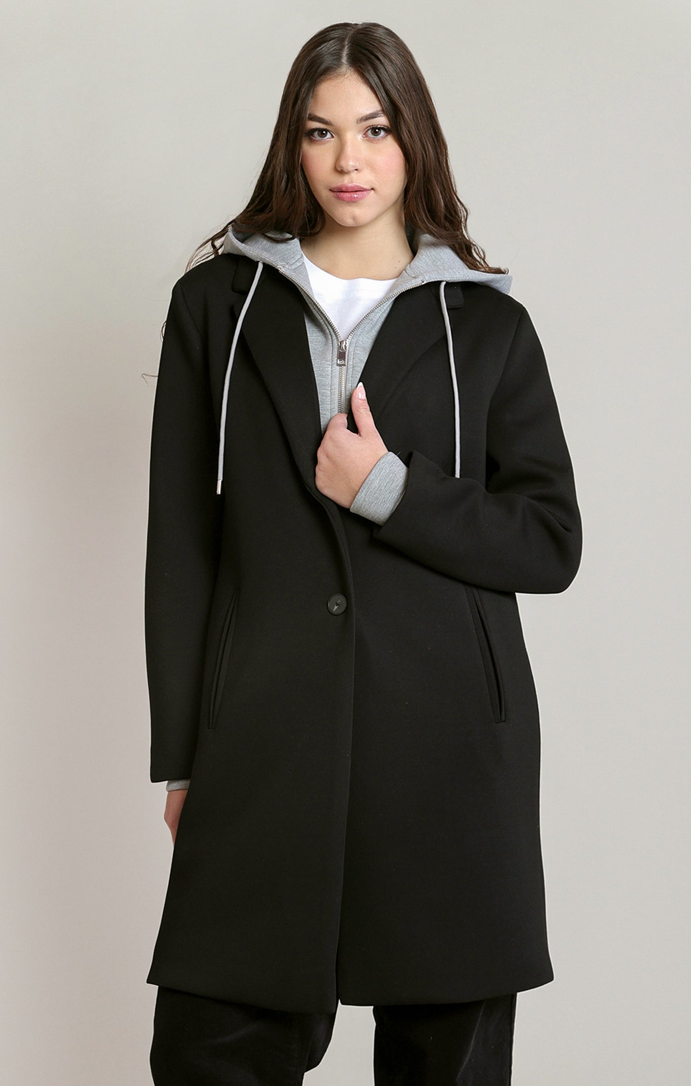 Manteau convertible noir à capuchon amovible Dex pour femme