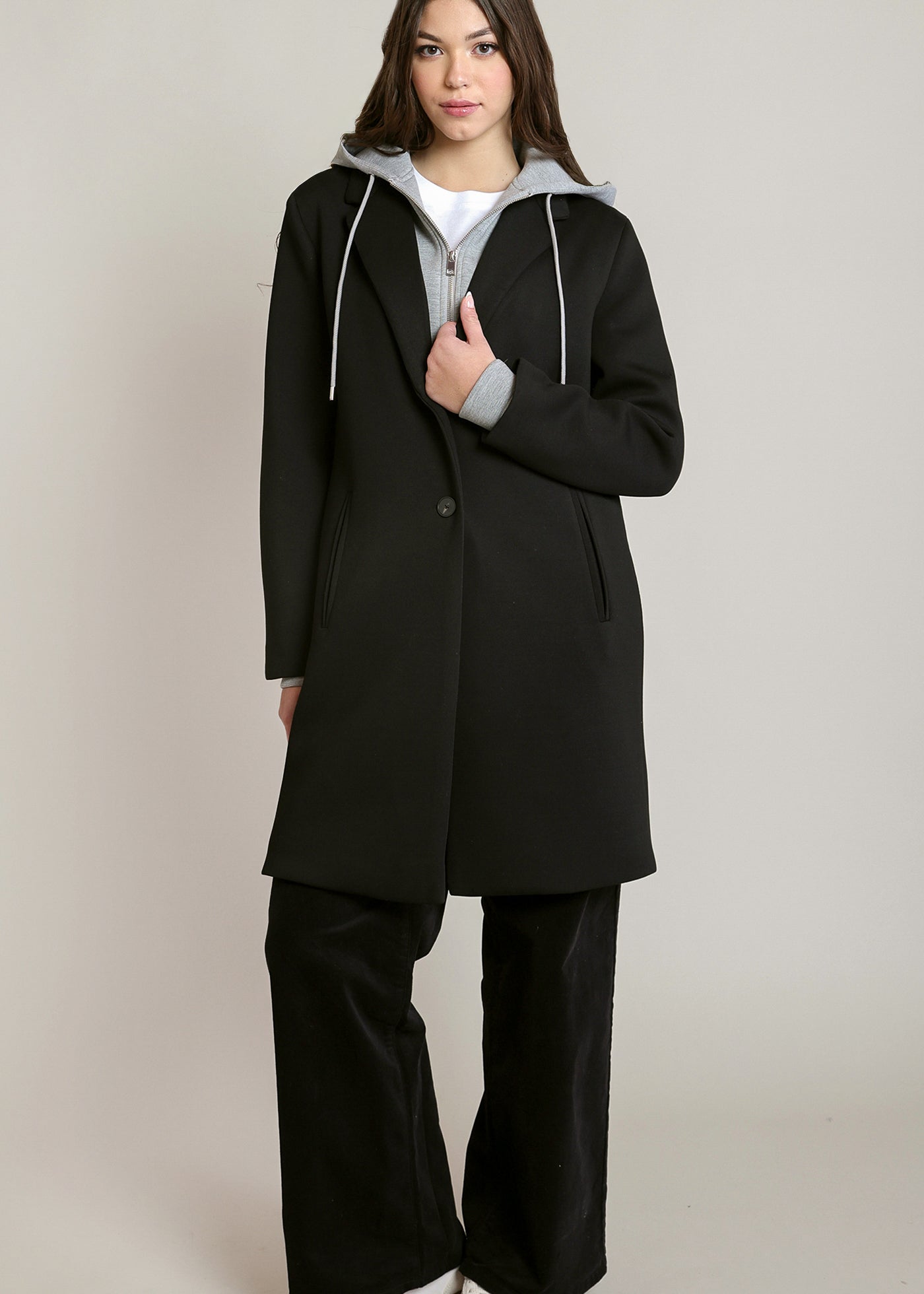 Manteau convertible noir à capuchon amovible Dex pour femme