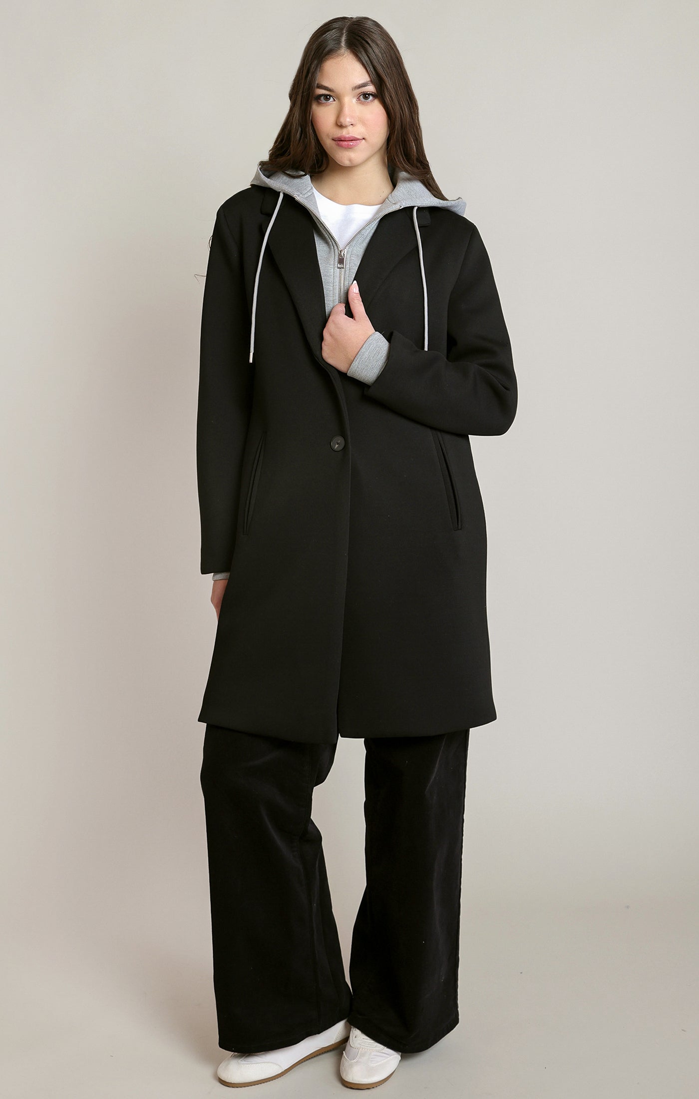 Manteau convertible noir à capuchon amovible Dex pour femme