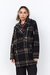 Manteau à carreaux noir et camel effet laine bouclée Soya Concept pour femme