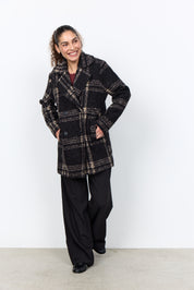 Manteau à carreaux noir et camel effet laine bouclée Soya Concept pour femme