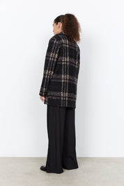 Manteau à carreaux noir et camel effet laine bouclée Soya Concept pour femme