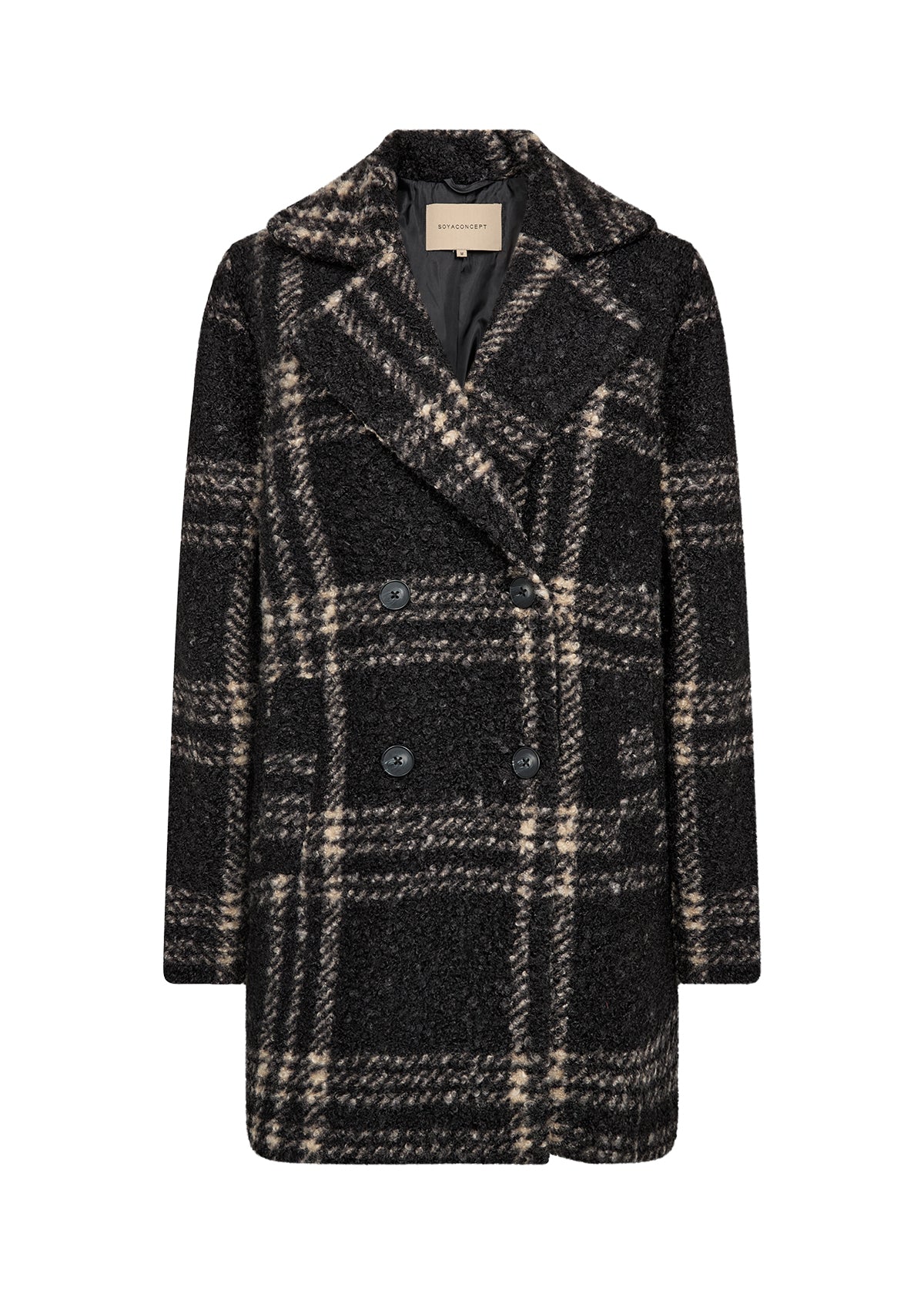 Manteau à carreaux noir et camel effet laine bouclée Soya Concept pour femme