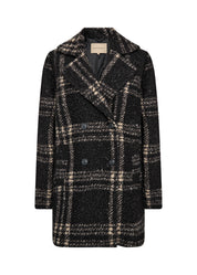 Manteau à carreaux noir et camel effet laine bouclée Soya Concept pour femme
