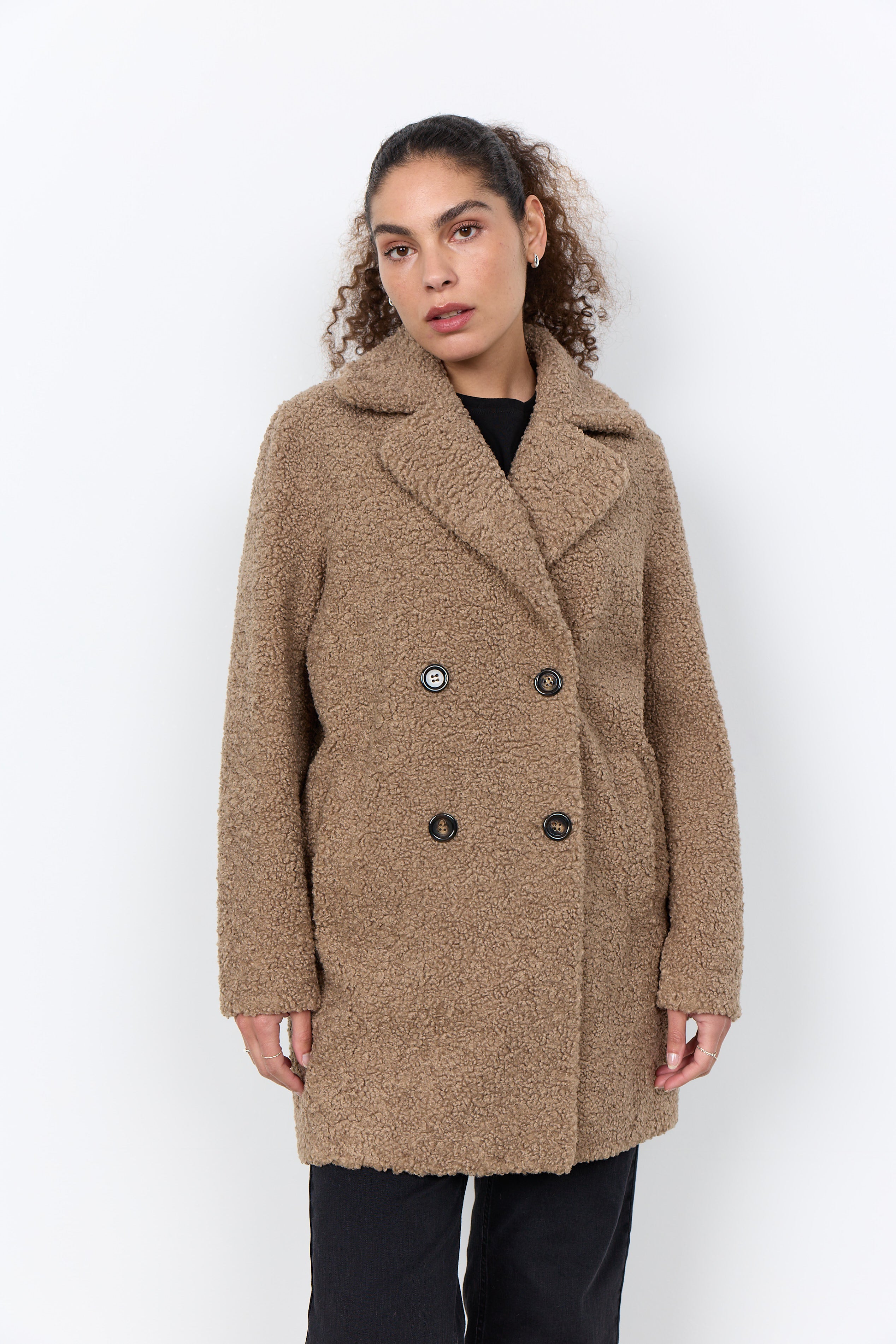 Manteau effet mouton végan camel Soya Concept pour femme