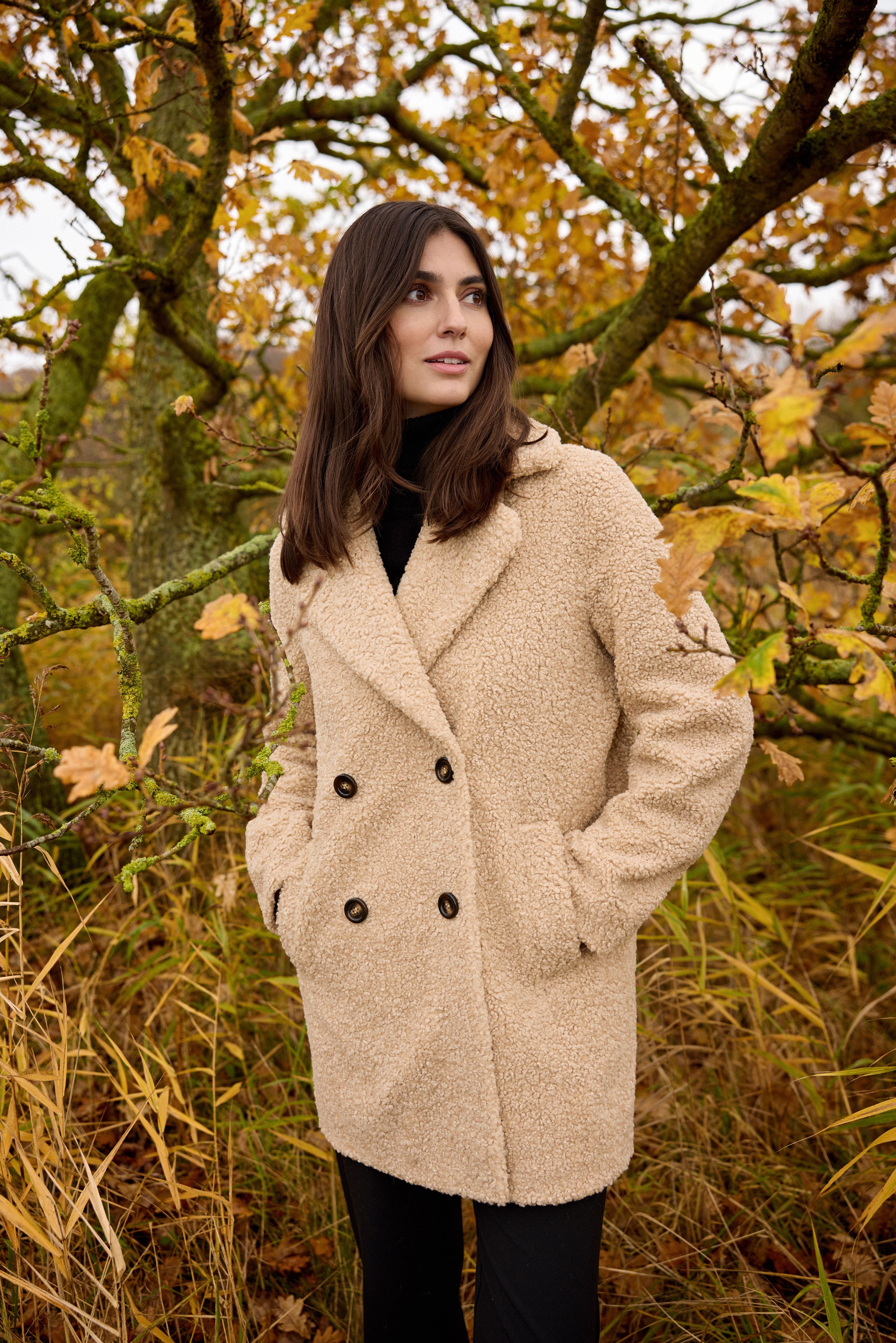 Manteau effet mouton végan camel Soya Concept pour femme