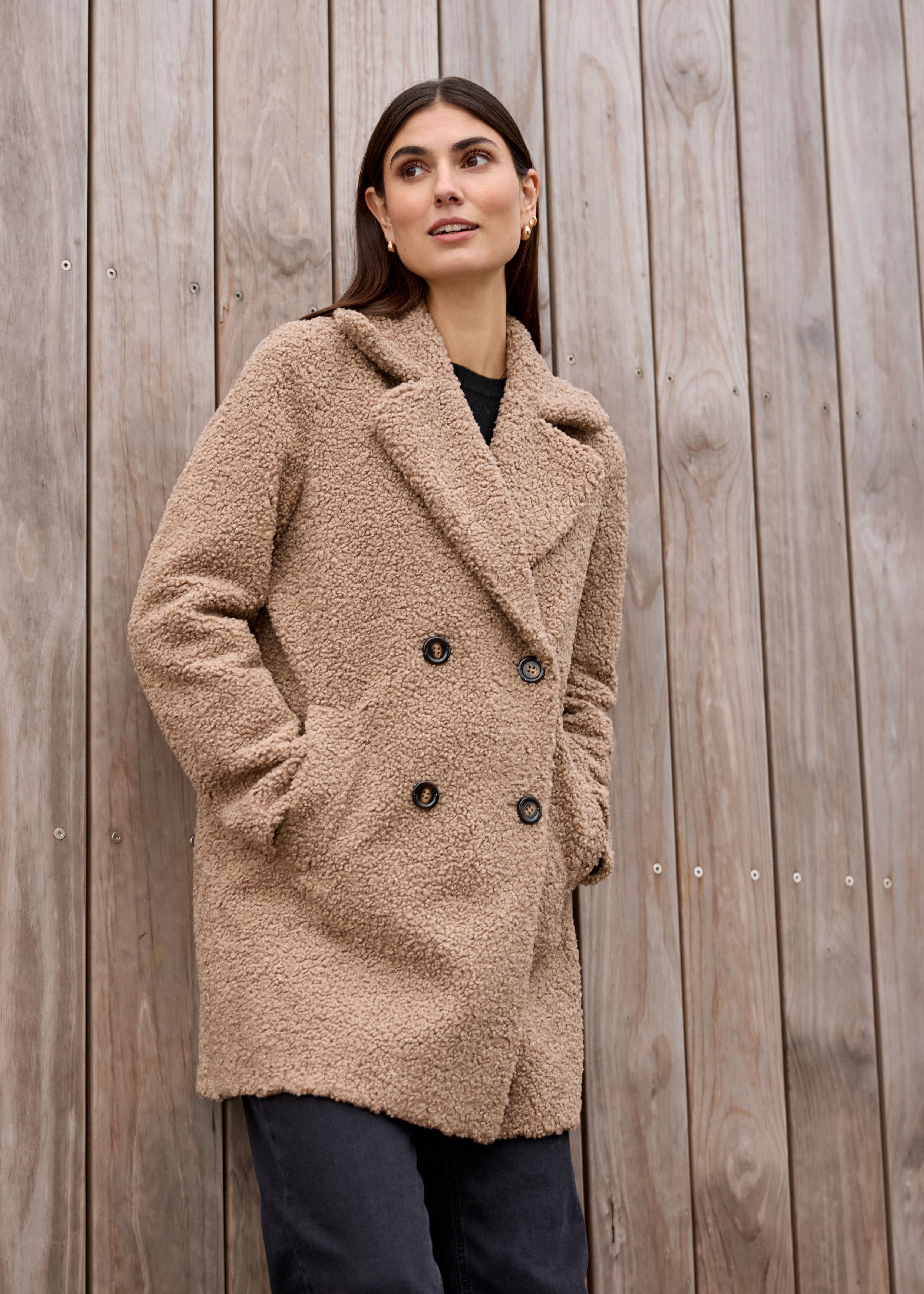Manteau effet mouton végan camel Soya Concept pour femme