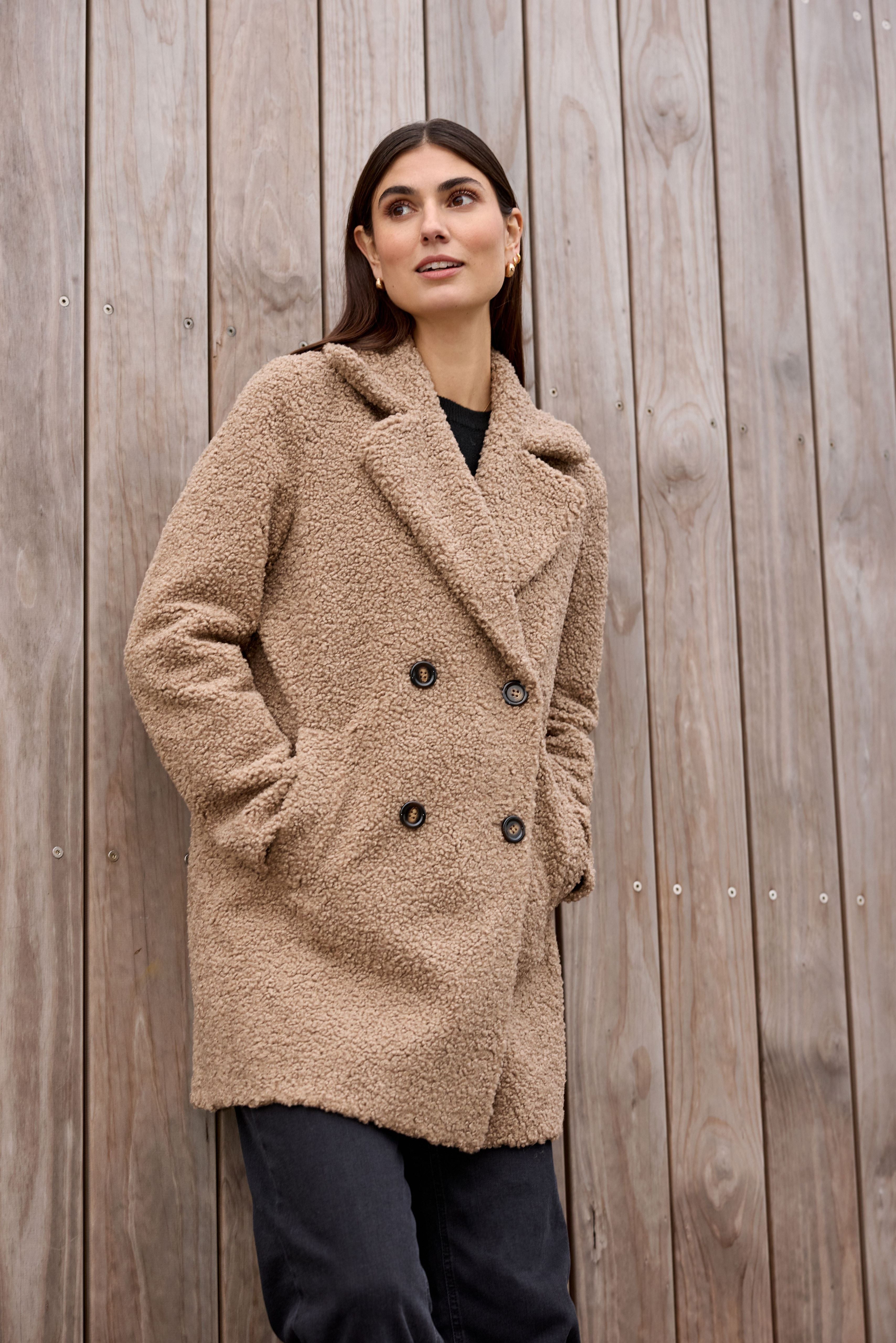 Manteau effet mouton végan camel Soya Concept pour femme