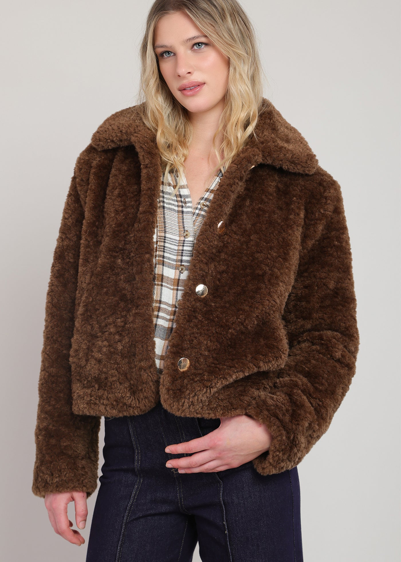 Manteau en fausse fourrure brun vison Room 34 pour femme