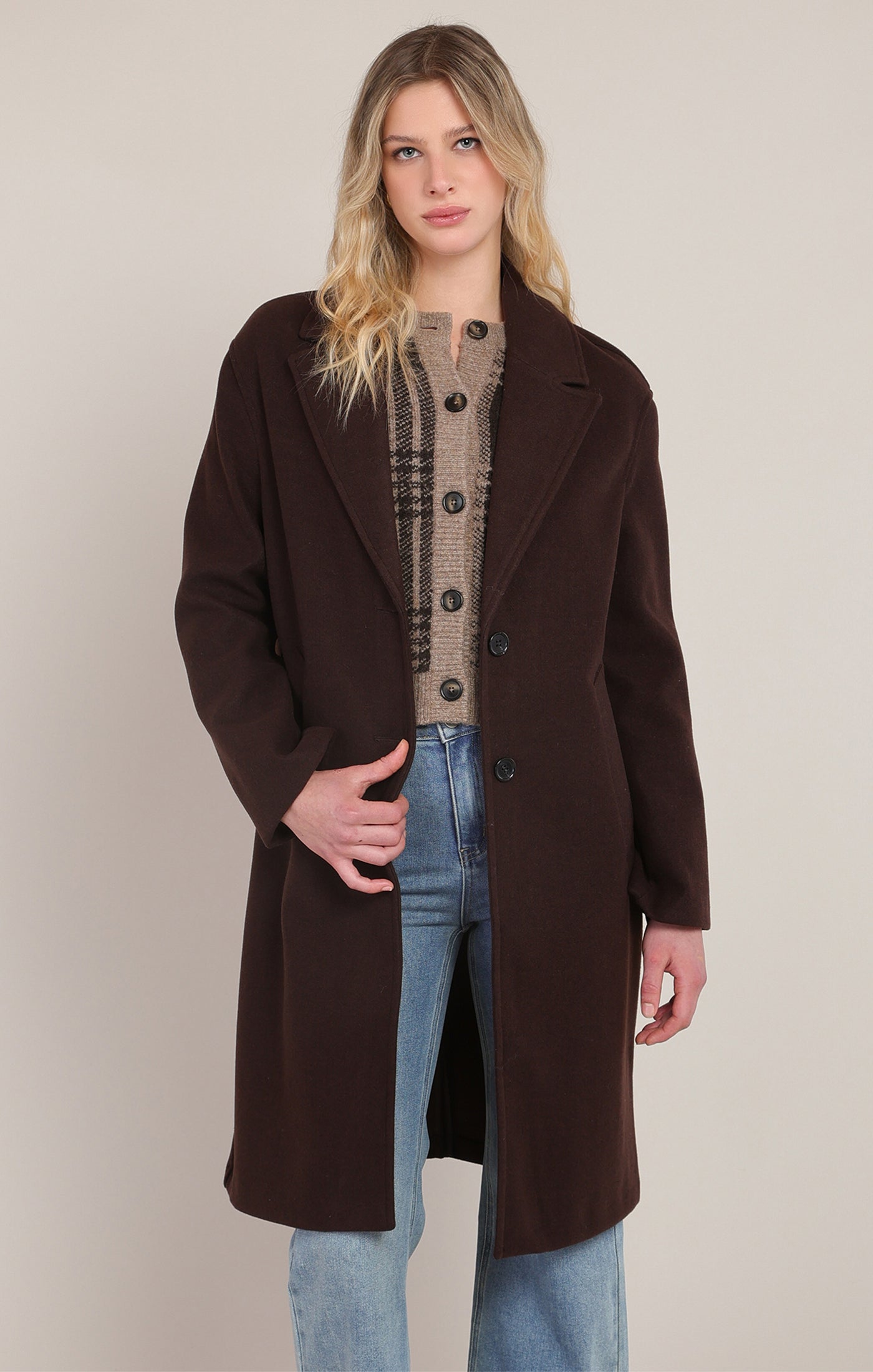 Manteau long brun foncé avec col replié Room 34 pour femme