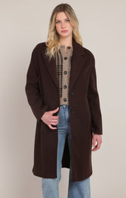 Manteau long brun foncé avec col replié Room 34 pour femme
