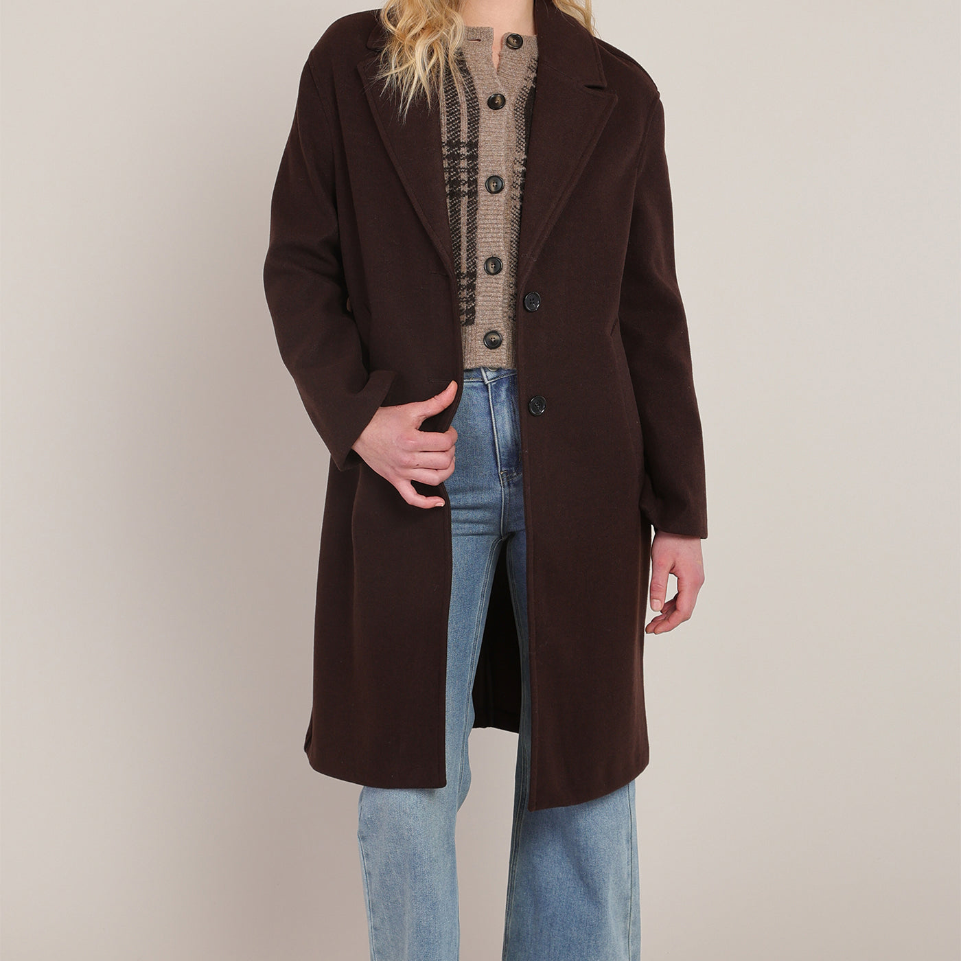 Manteau long brun foncé avec col replié Room 34 pour femme
