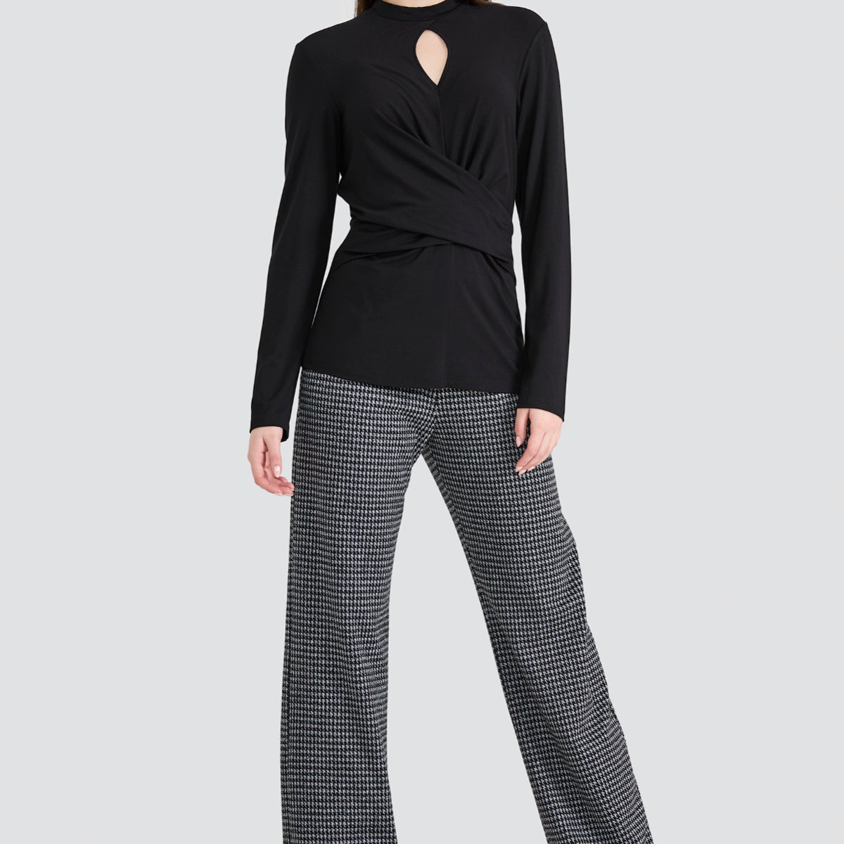 Pantalon pied-de-poule noir, beige et brun Luc Fontaine pour femme