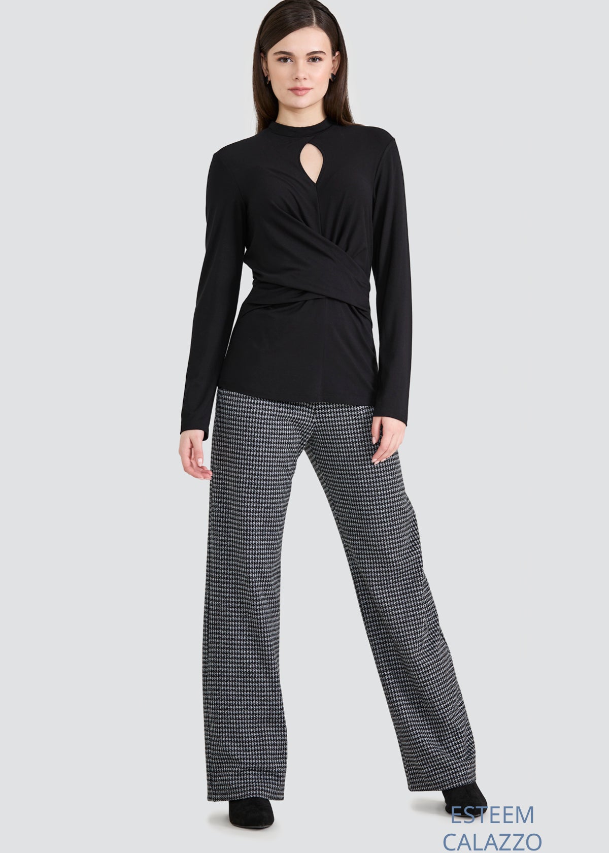 Pantalon pied-de-poule noir, beige et brun Luc Fontaine pour femme
