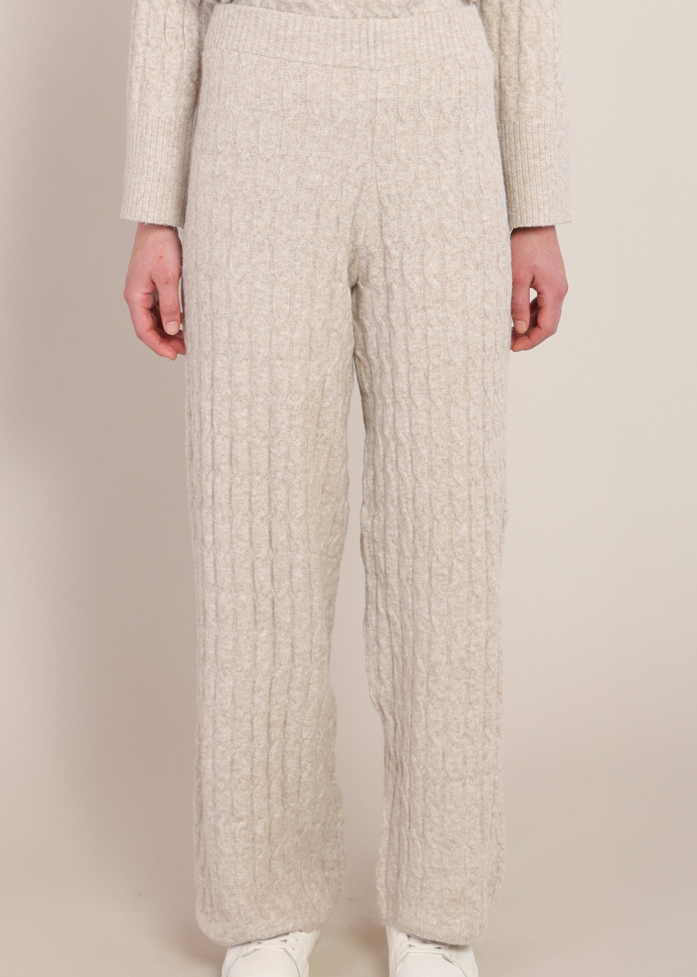 Pantalon en tricot torsadé beige à jambe large Room 34 pour femme